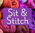 balls of yarn with text Sit & Stitch