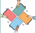 four hands sharing books