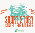 2025 Short Story Contest logo with turquoise typewriter and orange text
