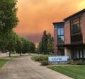 City Hall with orange skies from nearby wildfires