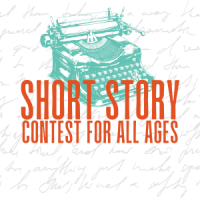 2026 Short Story Contest logo with turquoise typewriter and orange text