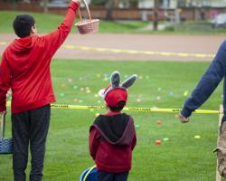 two kids waiting for egg hunt