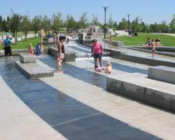 people on water feature