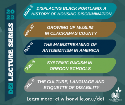 Graphic listing event dates, topics