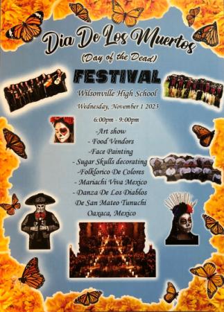 Graphic shows a flyer for the Dia de Los Muertos Festival event