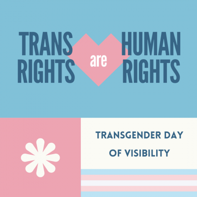 Graphic shows text that reads trans rights are human rights, with text below it that reads Transgender Day of Visibility