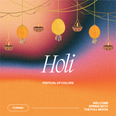 Graphic shows colorful image with text that reads Holi