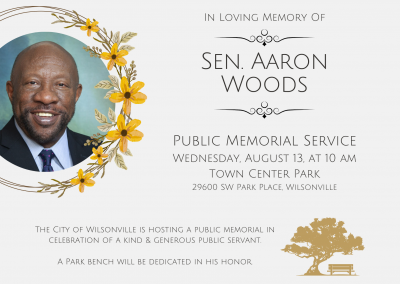 Graphic with photo of Sen. Woods and event details