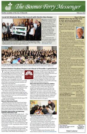 Front Page of the Feb. 2019 issue of the Boones Ferry Messenger