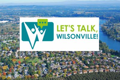 Aerial of Wilsonville with Let's Talk log on it