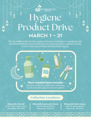 Hygiene Product Drive flyer with text about the drive lasting the month of March