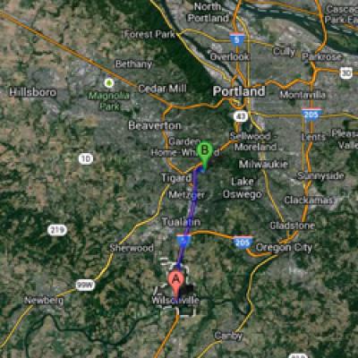 Map down I-5 to Wilsonville