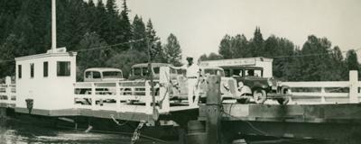 "Boones Ferry" at landing in Wilsonville, Oregon. [1940]