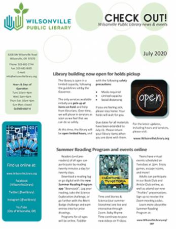 July Wilsonville Library newsletter