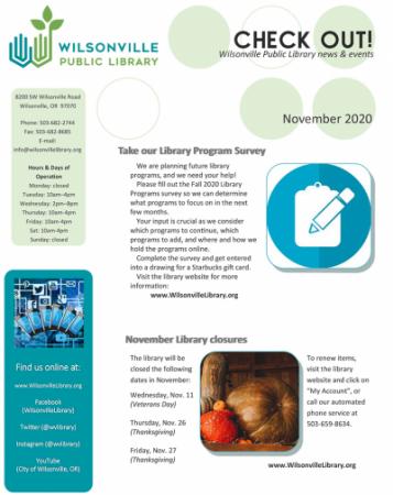 November 2020 Wilsonville Library Newsletter