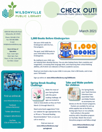 Wilsonville Public Library March 2021 newsletter