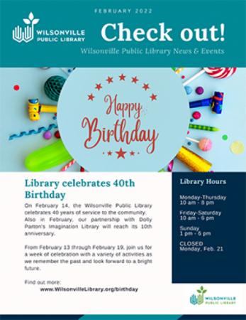 cover of Wilsonville Library February 2022 newsletter