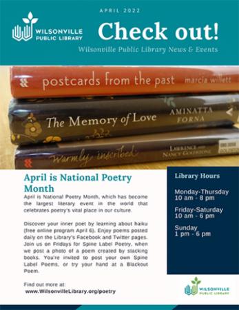 Wilsonville Public Library April 2022 Newsletter cover