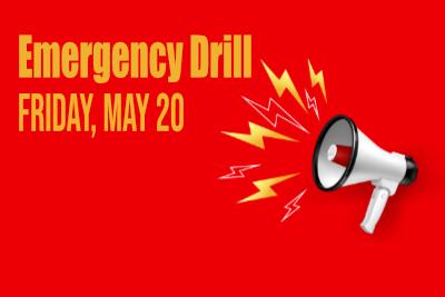 red megaphone announcing emergency drill on friday may 20
