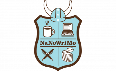 National Novel Writing Month logo of Viking helmet and shield