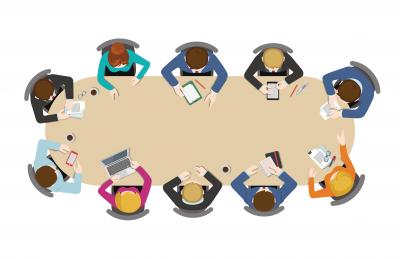 illustration of people sitting a table in a board meeting
