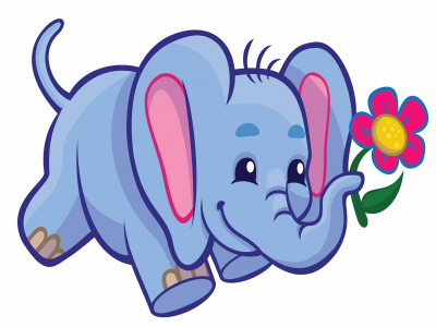 cartoon elephant holding a flower with its trunk