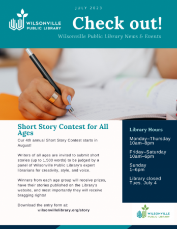 cover of July 2023 Wilsonville Public Library Newsletter