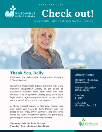 cover of February 2024 Wilsonville Public Library Newsletter