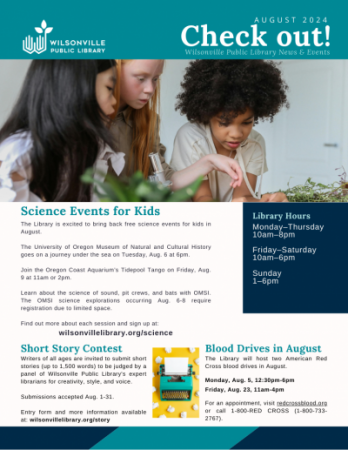 cover of August 2024 Wilsonville Public Library Newsletter