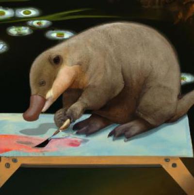 platypus painting with a brush