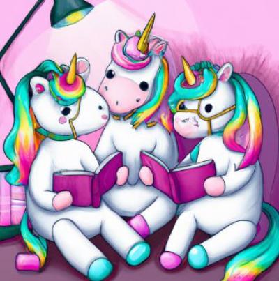 three unicorns reading