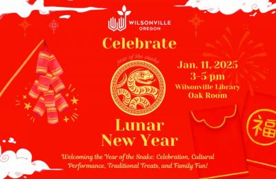 celebrate lunar new year text on red background with gold snake image