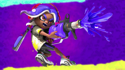 Splatoon character with water cannon