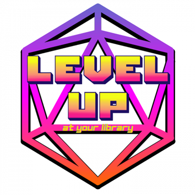 2025 SRP logo Level Up at Your Library yellow text on purple-red hexagon