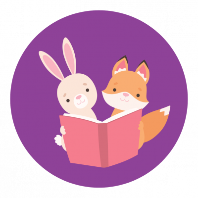 illustrated rabbit and fox reading a book together