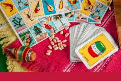 loteria cards on red background