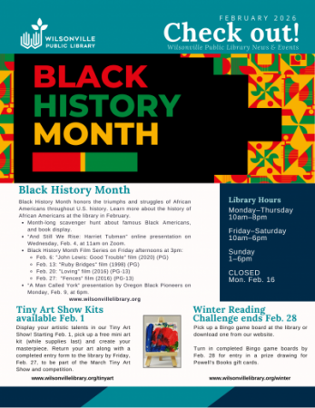 cover of February 2026 Wilsonville Public Library Newsletter