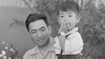 Japanese American father and son in Oregon