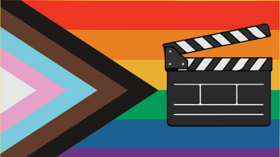 pride flag with clapperboard
