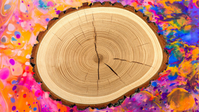 wood round on multicolored background