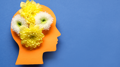 human head with flowers in the brain