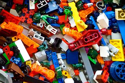 Lego bricks and minifigs