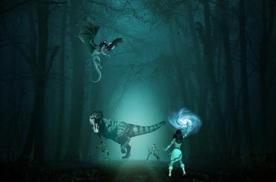 fantasy fight in the forest