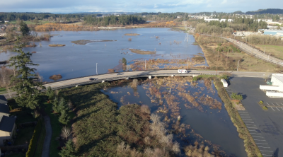 Coffee Lake Creek wetlands flooded aerial view