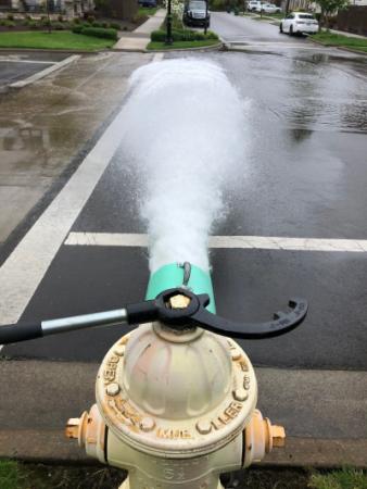  A hydrant is shown during annual flushing