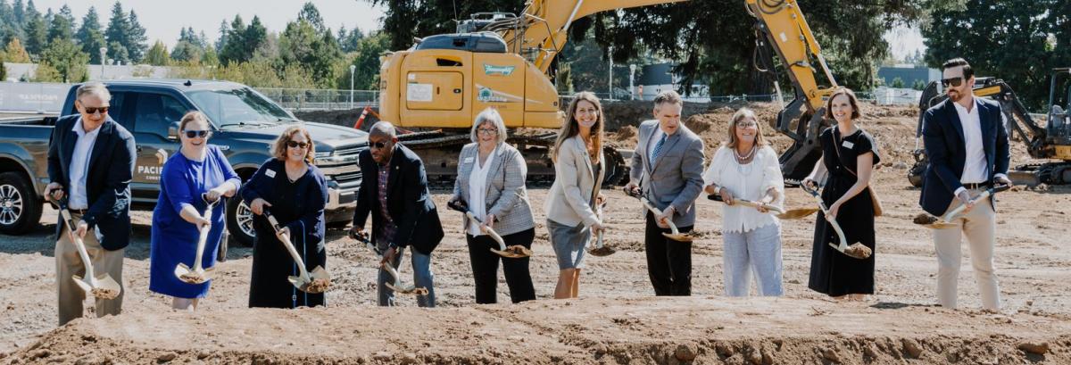 Elected officials and project principals put shovels in the ground at Wilsonville Transit Center.