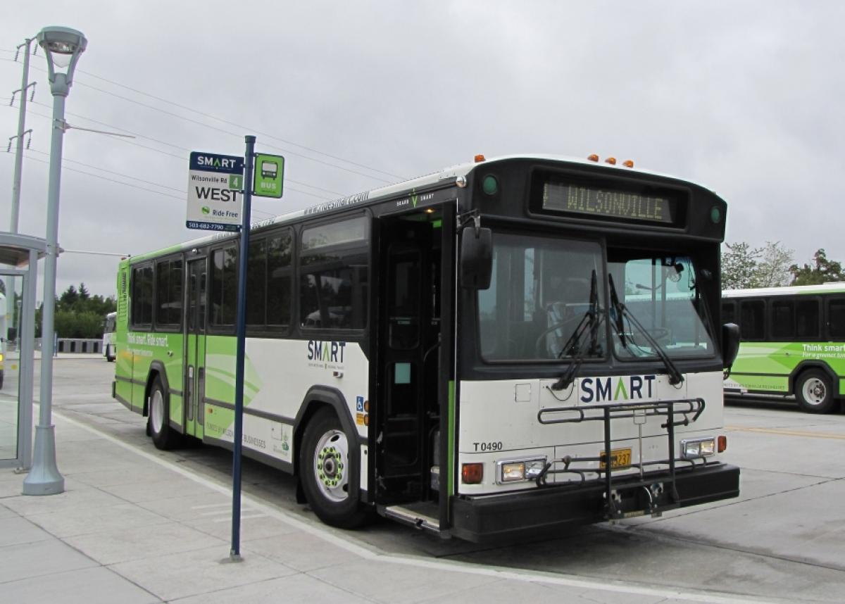 Wilsonville's SMART is receiving more than $555,000 in federal grant awards. Wilsonville SMART bus at Transit Center.