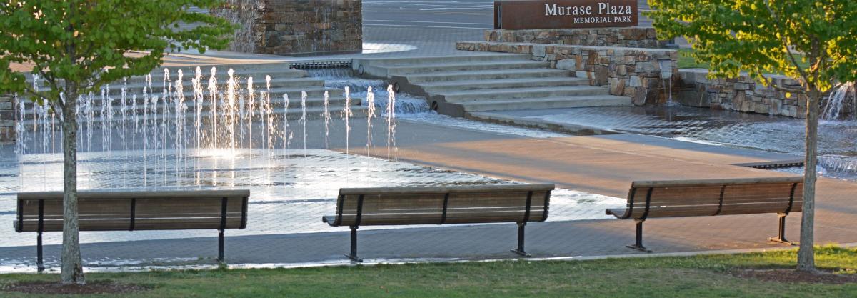 Park with fountain and benches