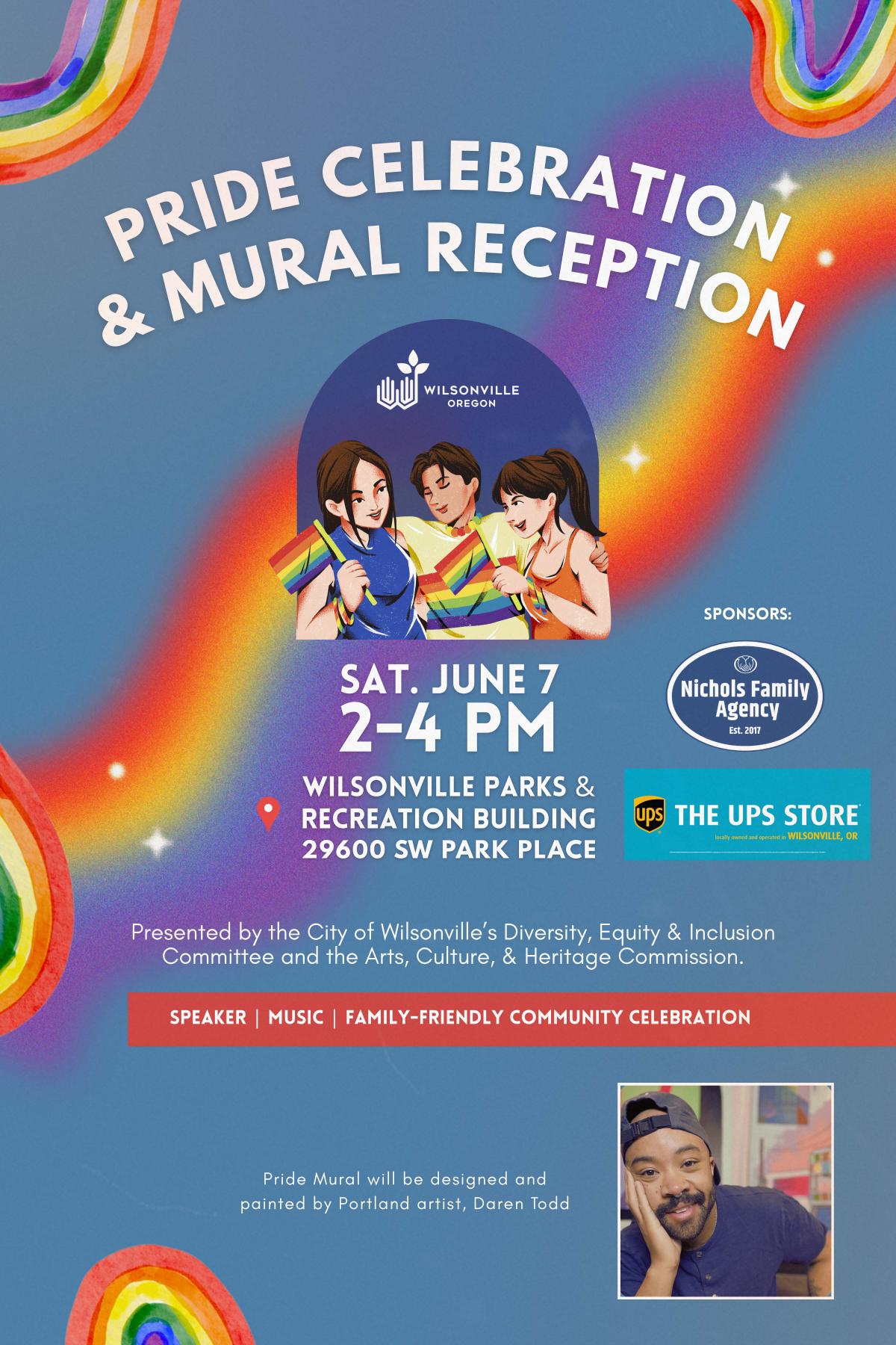 Pride Celebration,  Saturday, June 7, 2-4pm at Town Center Park in Wilsonville