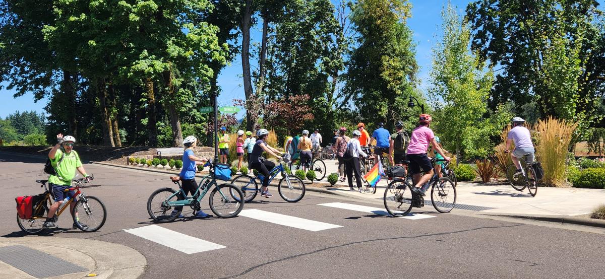 A community bike ride with happy citizens